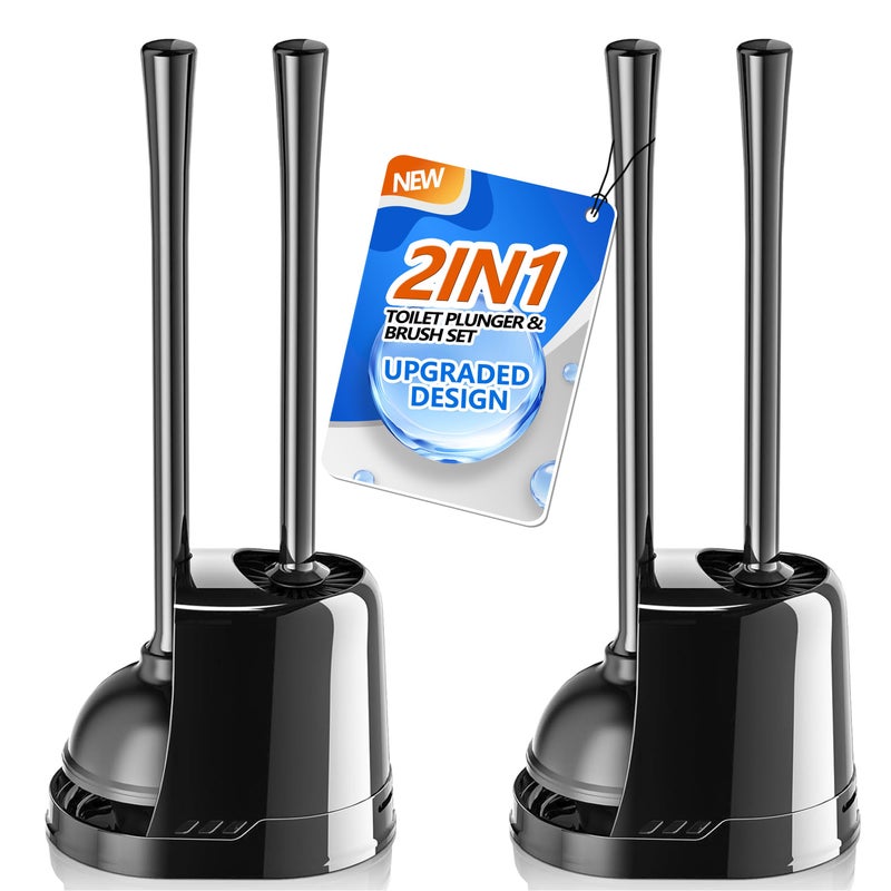 LOVLOY Toilet Plunger and Brush  Bowl Brush and Heavy Duty Toilet Plunger Set with Ventilated Holder  2-in-1 Toilet Brush and Plunger Combo for Bathroom Cleaning (Black  2 Set) - Image 1